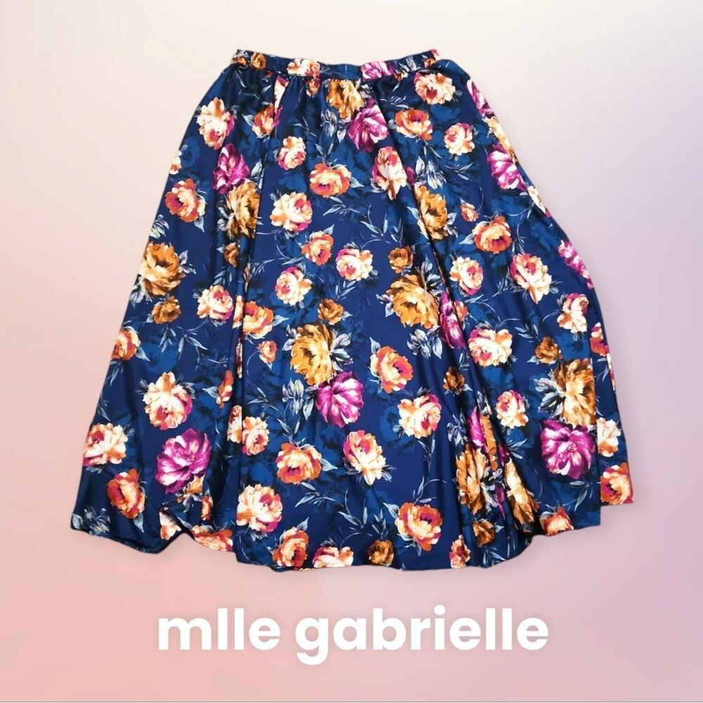 Mlle Gabrielle Maxi Skirt Womens Floral Satin Finish Blue Pink Orange 2X‎ Long
